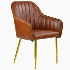 Lule Carver Dining Chair Vintage Tan Brown Faux Leather & Gold Legs
