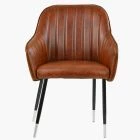 Lule Carver Dining Chair Tan Brown Faux Leather & Black \ Silver Legs
