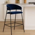 Mando Bar Stool Blue Velvet & Black Leg
