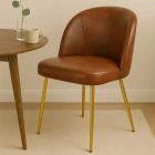 Montadale Dining Chair Vintage Tan Brown Faux Leather & Gold Legs