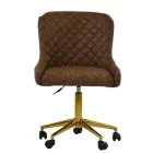 Heron Office Chair Aged Brown Faux Leather & Gold