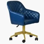 Opus Office Chair Blue Faux Leather & Gold