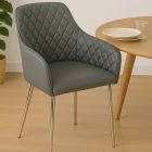 Opus Carver Dining Chair Dark Grey Faux Leather & Chrome Legs