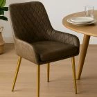 Opus Dining Chair Antique Brown Faux Leather & Gold Legs