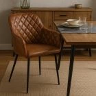 Opus Carver Dining Chair Vintage Tan Brown Faux Leather & Black Legs