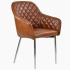 Opus Carver Dining Chair Vintage Tan Brown Faux Leather & Chrome Legs