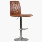 Pecan Bar Stool Vintage Tan Brown Leather & Brushed Steel Base