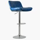 Perth Bar Stool Blue Leather & Chrome Base