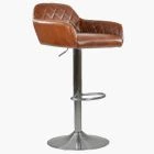 Swallow Bar Stool Vintage Tan Brown Leather & Brushed Steel Base