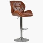 Swank Bar Stool Vintage Tan Brown Leather & Brushed Steel Base