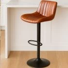 Sydney Bar Stool Vintage Tan Brown Leather & Black Base