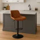 Torek Bar Stool Vintage Tan Brown Leather & Black Base