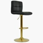 Ulpha Bar Stool Black Leather & Gold Base