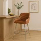 Vault Bar Stool Brown Leather & Chrome Leg