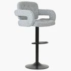 Zeus Bar Stool Grey Boucle Fabric & Black Base