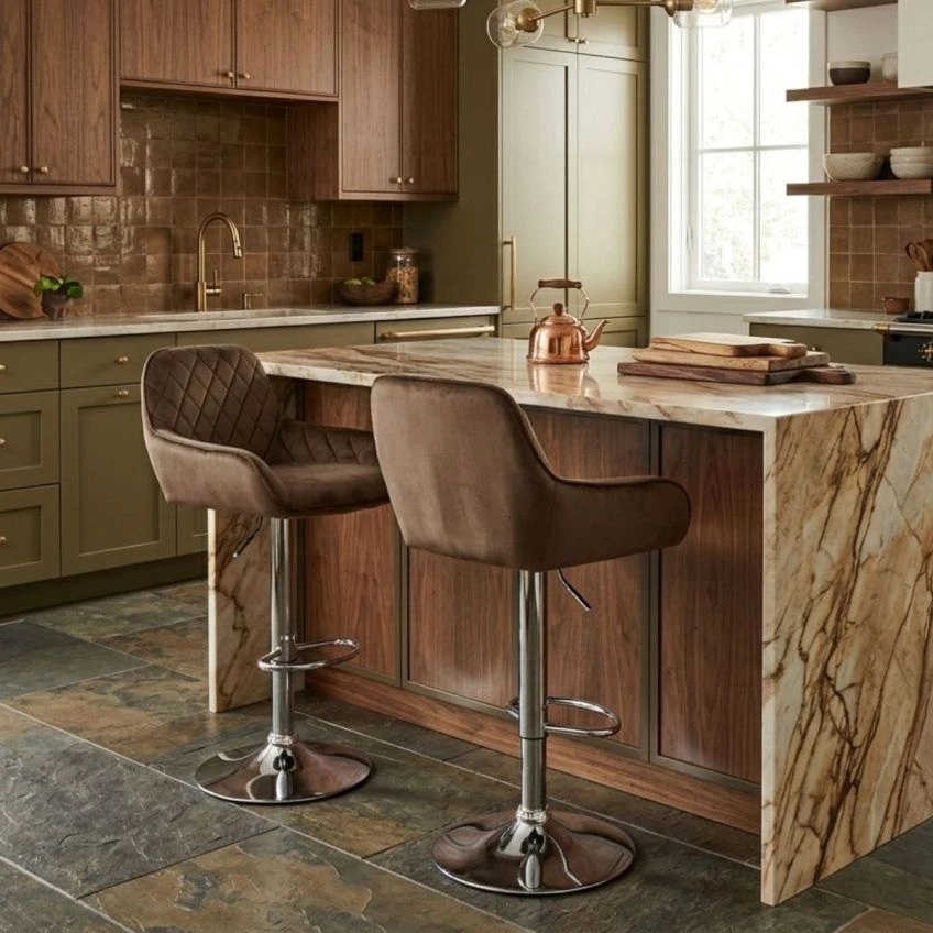 Albany Bar Stool Emerald Green Velvet & Chrome Base
