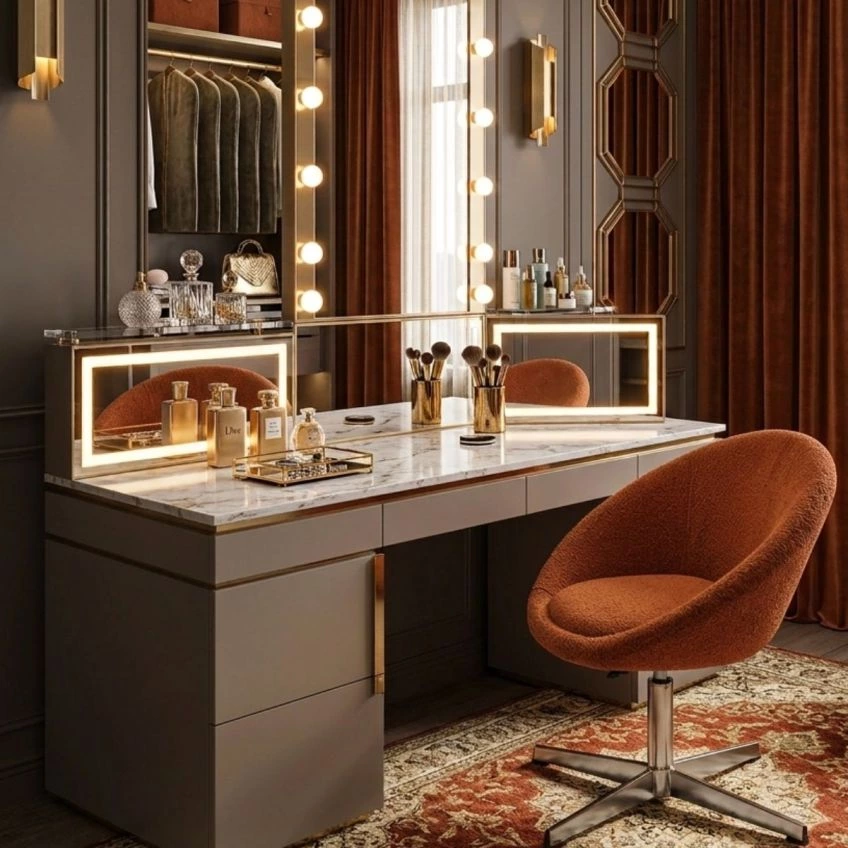 Arda Vanity Chair in Leopard Fabric