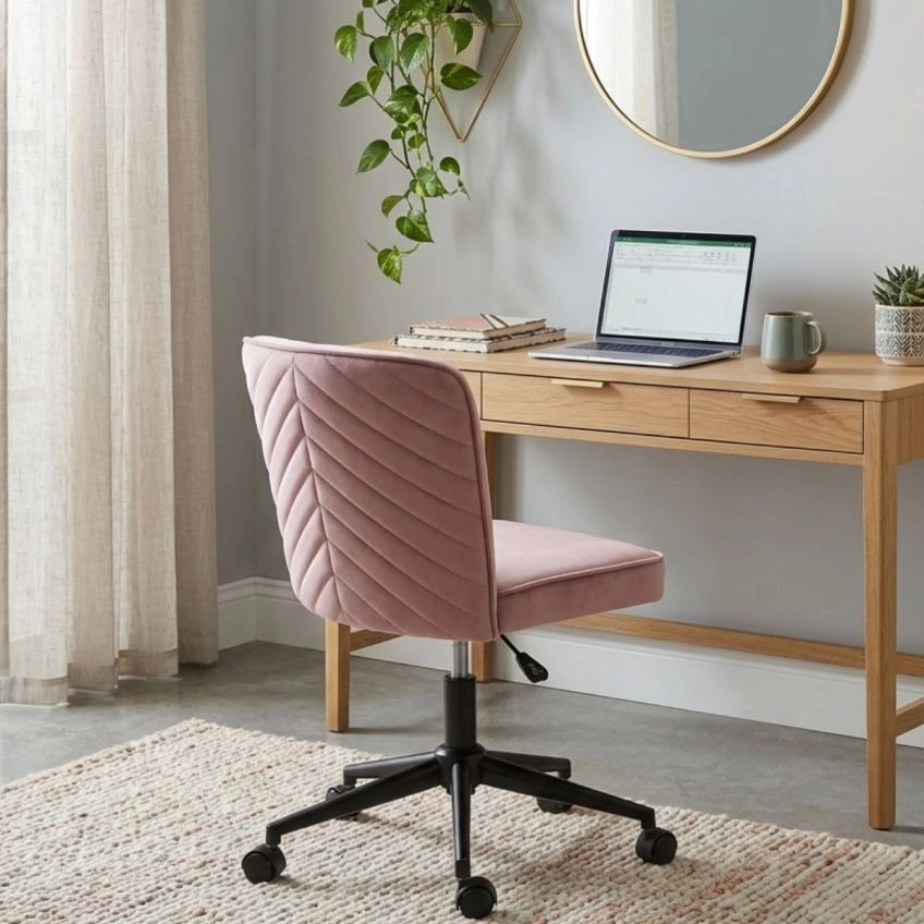 Arous Office Chair in Pink Velvet Black Base