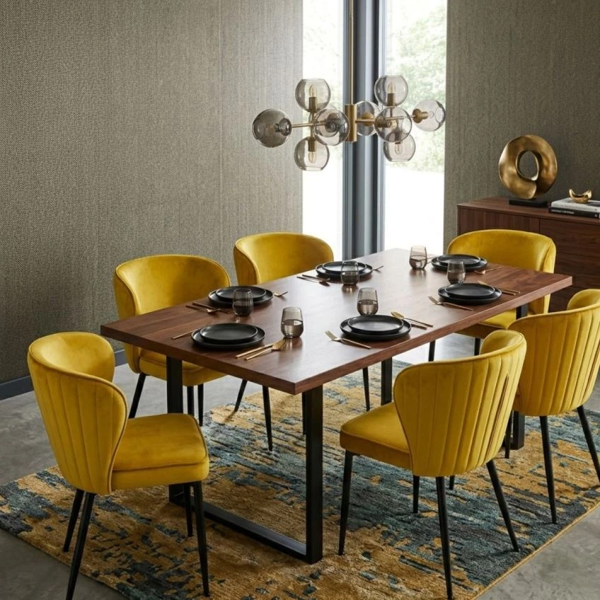 Belisimo Dining Chair Yellow Velvet & Black Base
