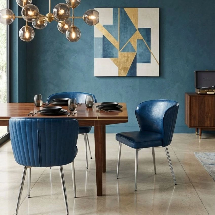 Belisimo Dining Chair Blue Velvet & Chrome
