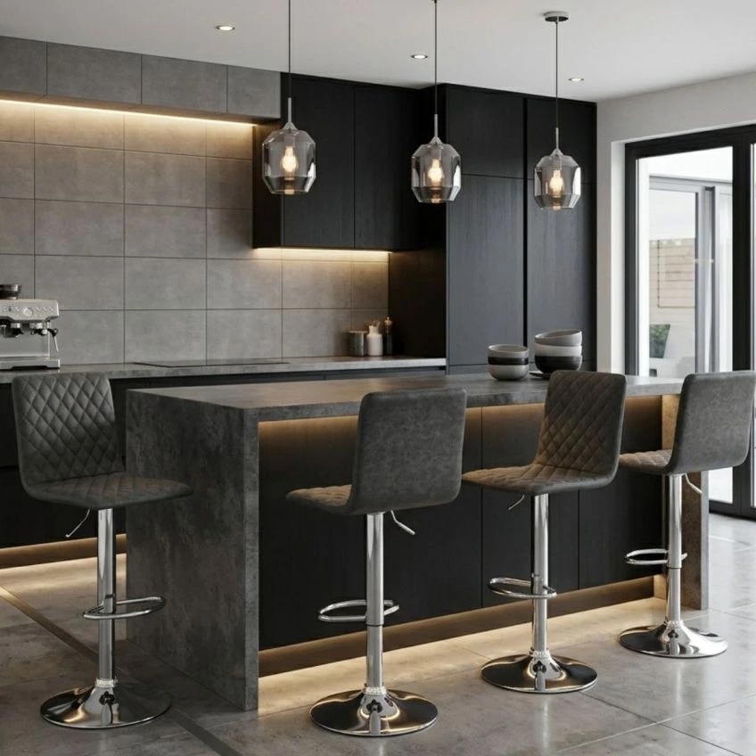 Bellucci Bar Stool in Slate Grey Leather
