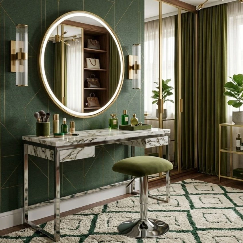 Berg Office Chair Olive Green Velvet Chrome Base