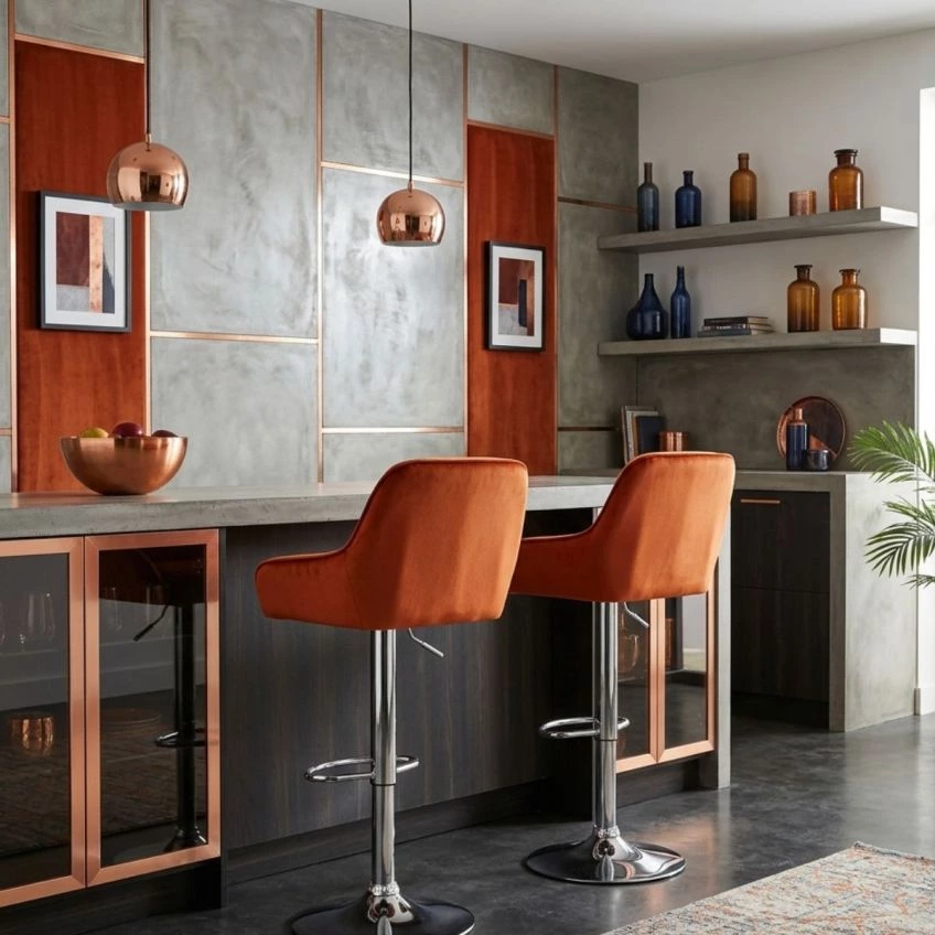 Blair Bar Stool Burnt Orange Velvet & Chrome Base

