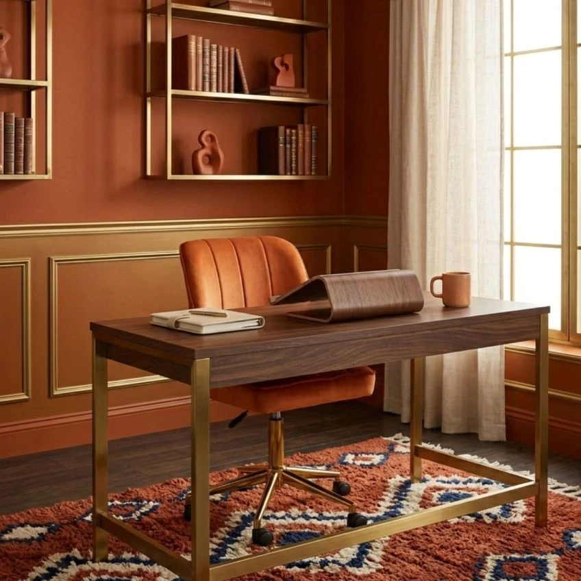 Blaydon Office Chair Burnt Orange Velvet & Gold
