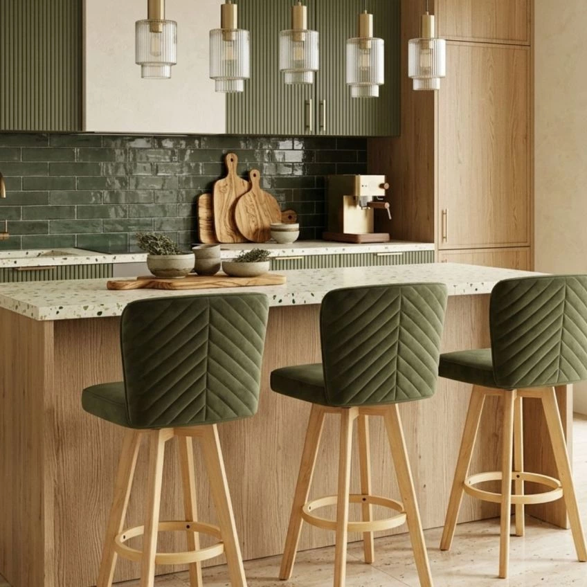 Boden Bar Stool Natural Cream Fabric & Wood Leg
