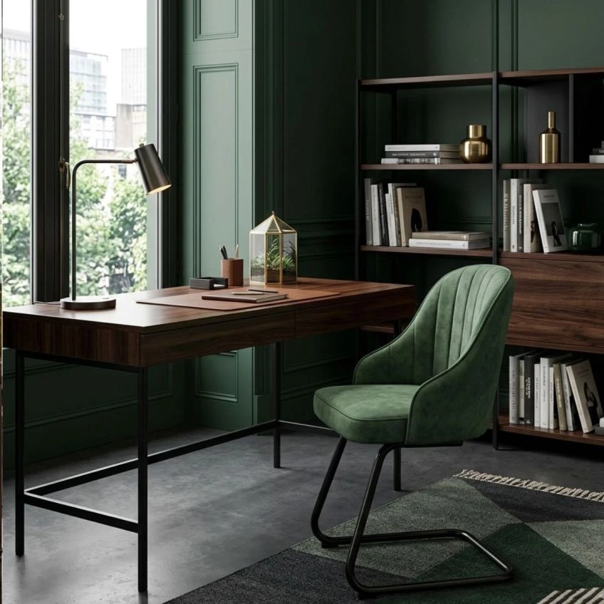 Bowfell  Office Chair Aged Olive Green Faux Leather & Black
