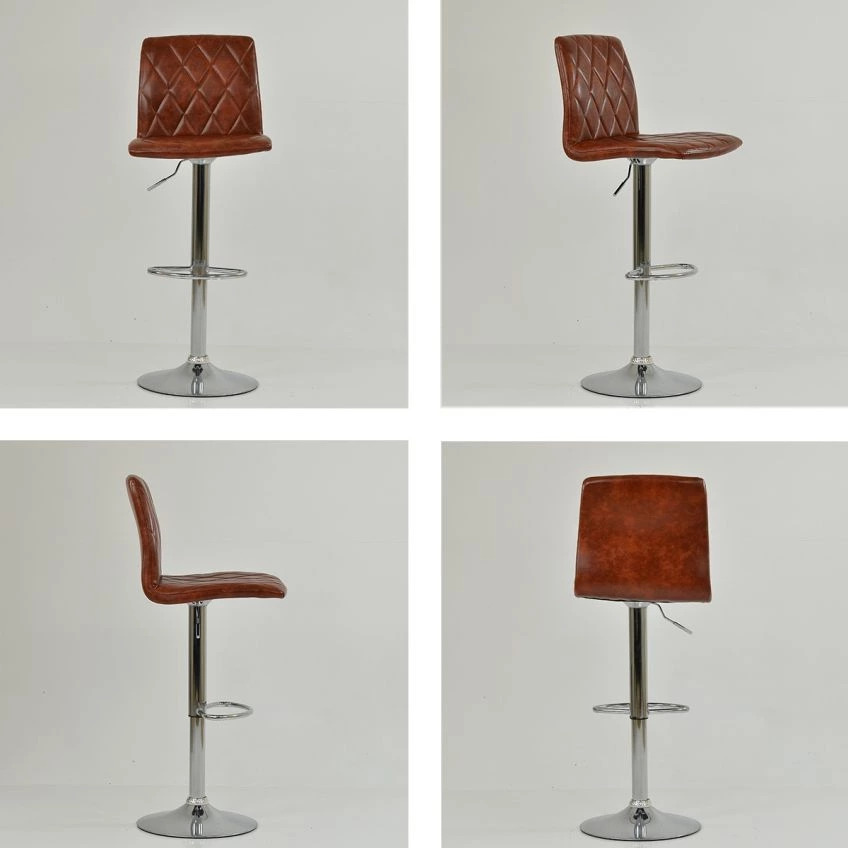 Arden Bar Stool Vintage Tan Brown Leather & Chrome Base