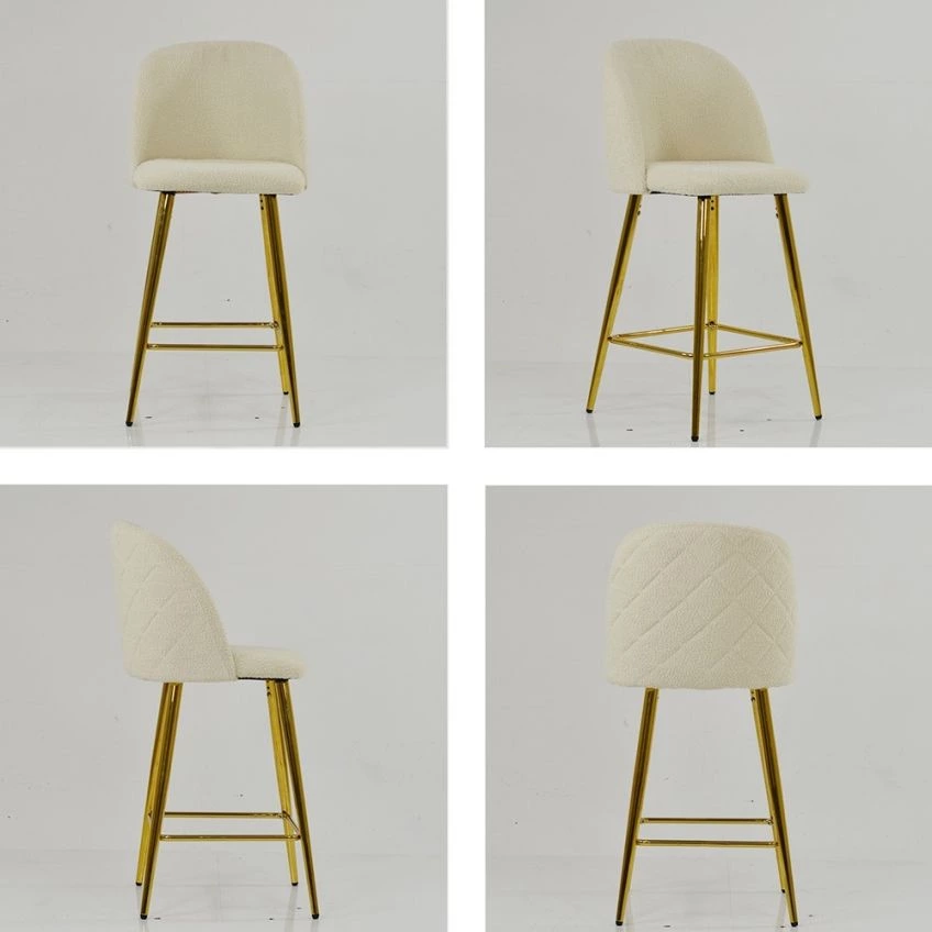 Brooklands Bar Stool Cream Boucle Fabric & Gold Base