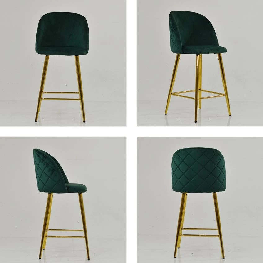 Brooklands Bar Stool Emerald Green Velvet & Gold Base