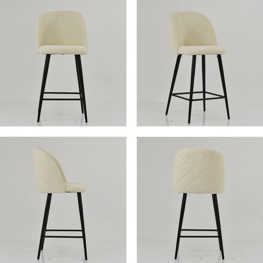 Brooklands Bar Stool Cream Boucle Fabric & Black Base