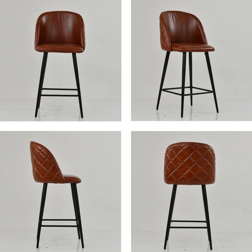 Brooklands Bar Stool Vintage Tan Brown Leather & Black Base