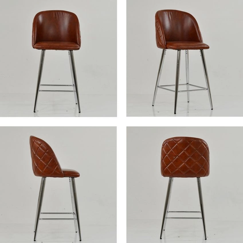 Brooklands Bar Stool Vintage Tan Brown Leather & Chrome Base