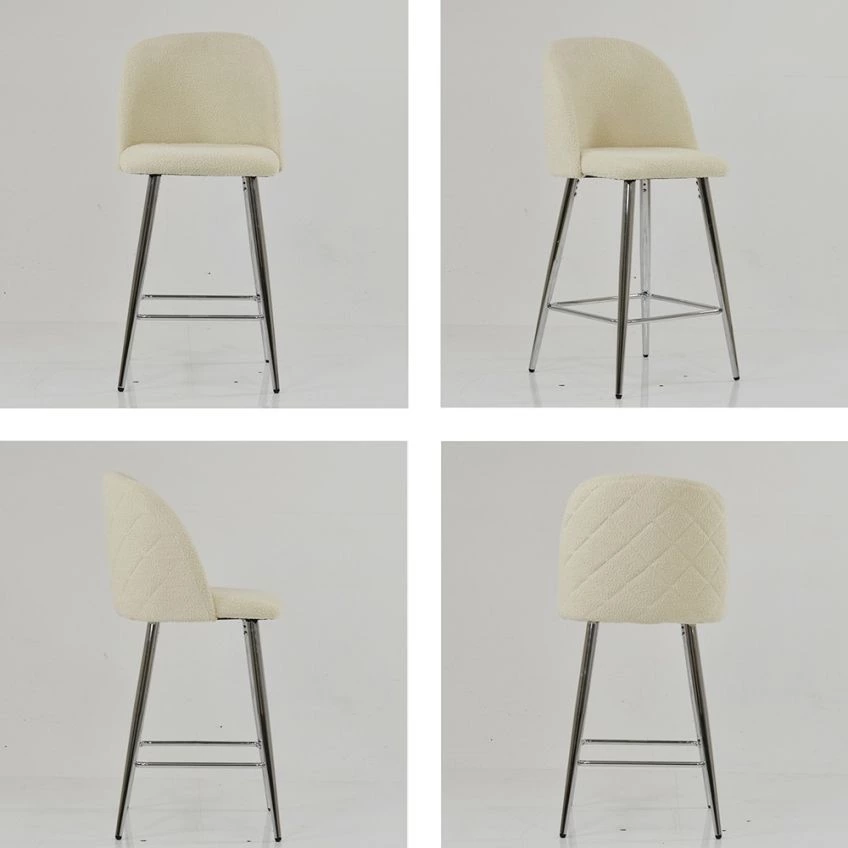Brooklands Bar Stool Cream Boucle Fabric & Chrome Base