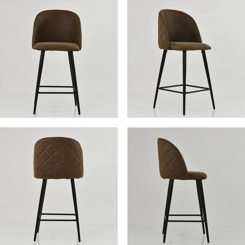 Brooklands Bar Stool Aged Brown Leather & Black Base
