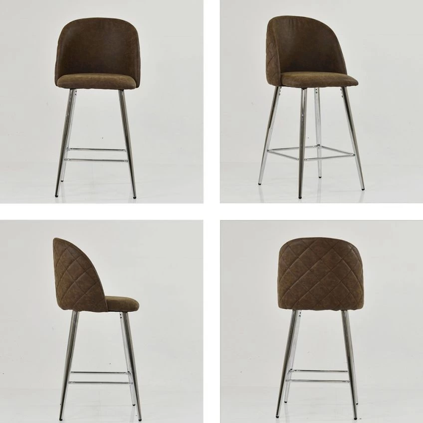 Brooklands Bar Stool Aged Brown Leather & Chrome Base