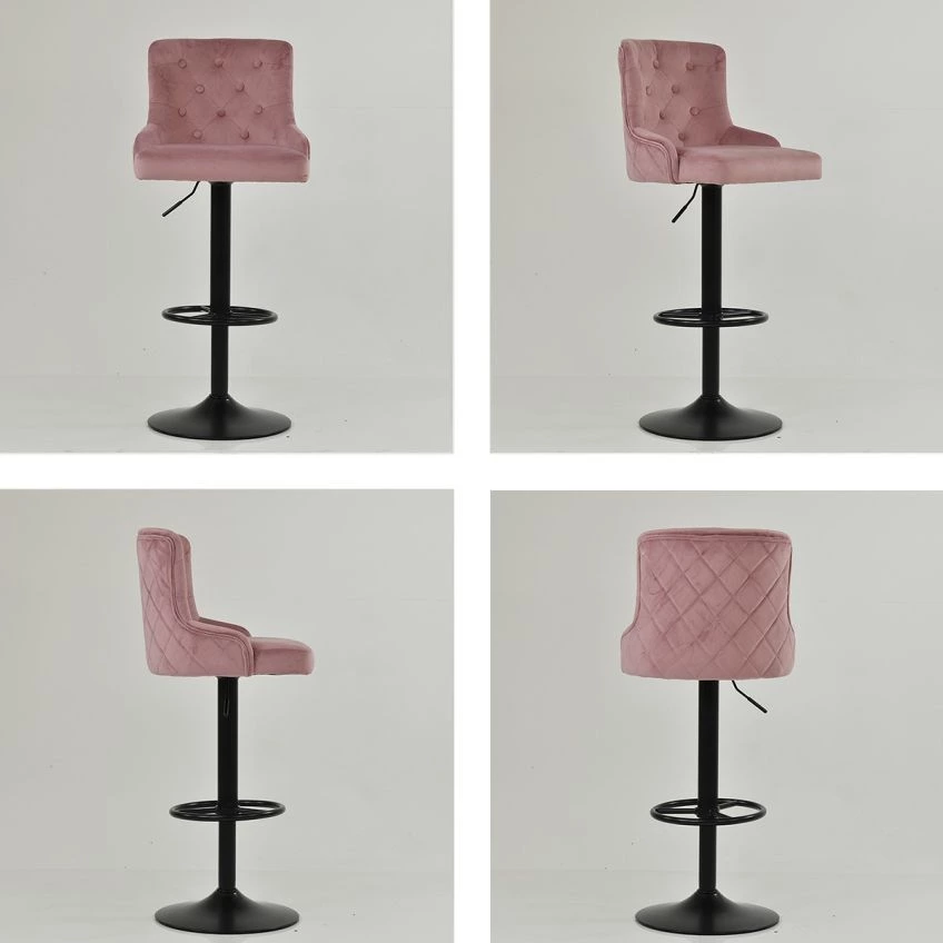 Dakota Bar Stool Pink Velvet & Black Base