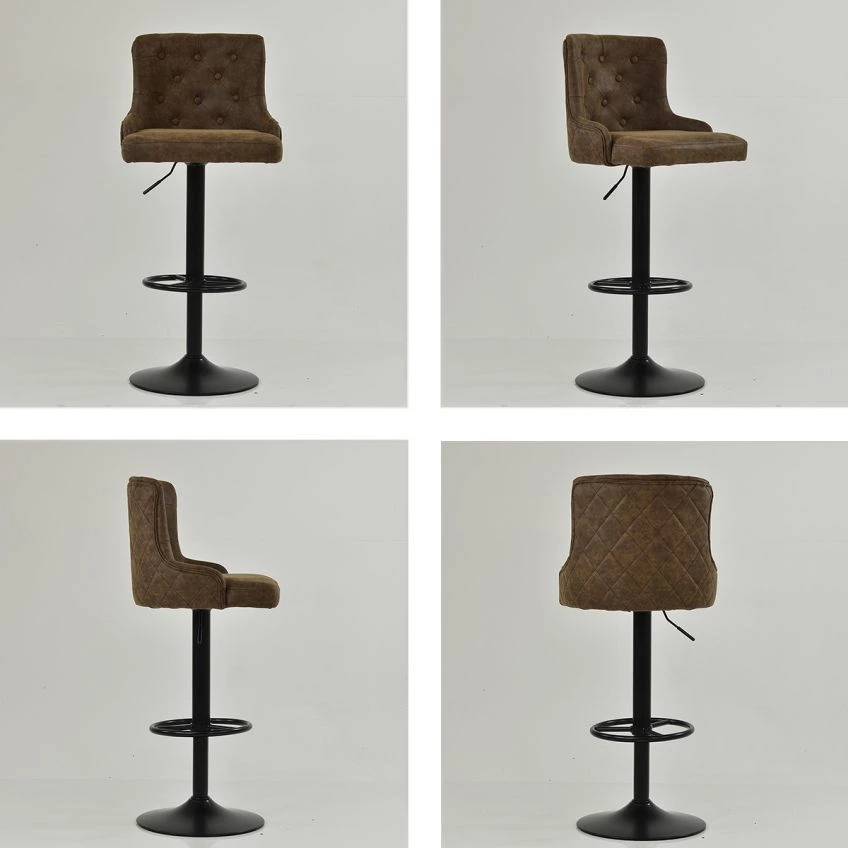 Dakota Bar Stool Aged Brown Leather & Black Base
