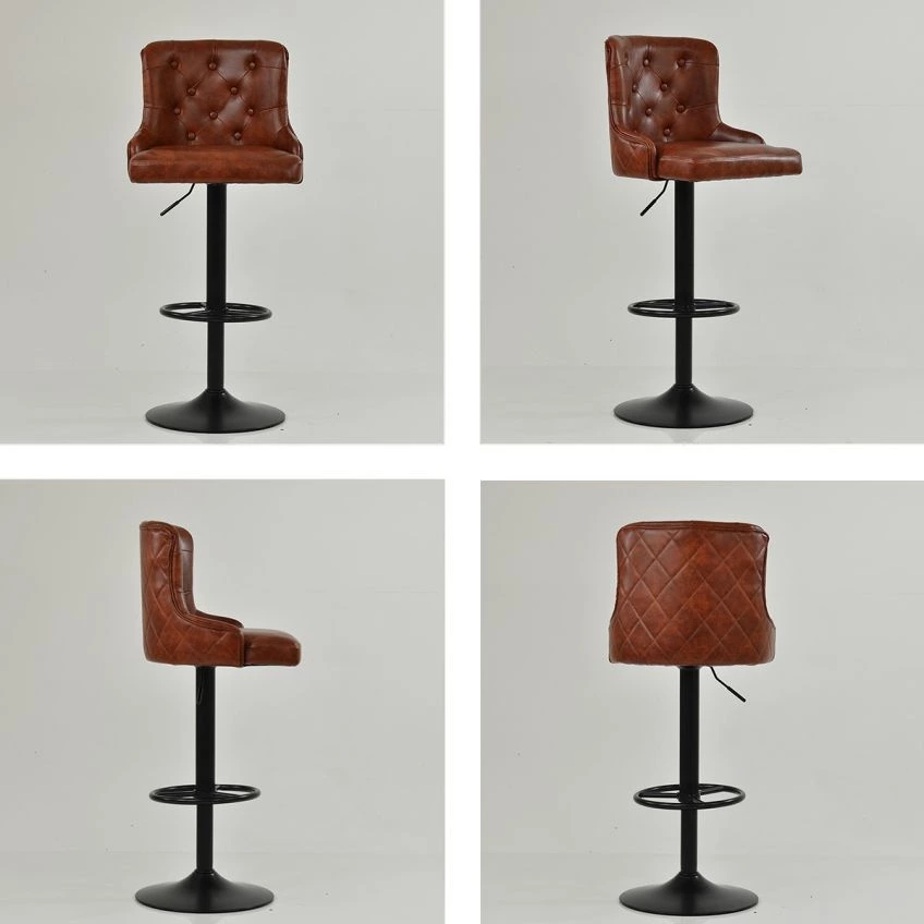 Dakota Bar Stool Vintage Tan Brown Leather & Black Base
