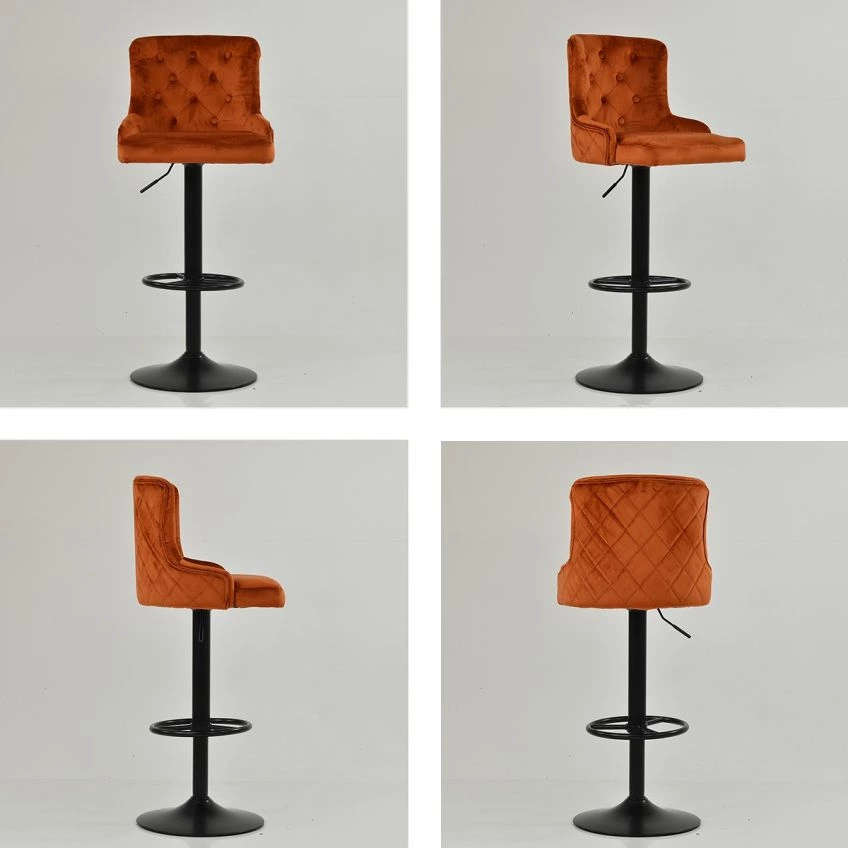 Dakota Bar Stool Burnt Orange Velvet & Black Base
