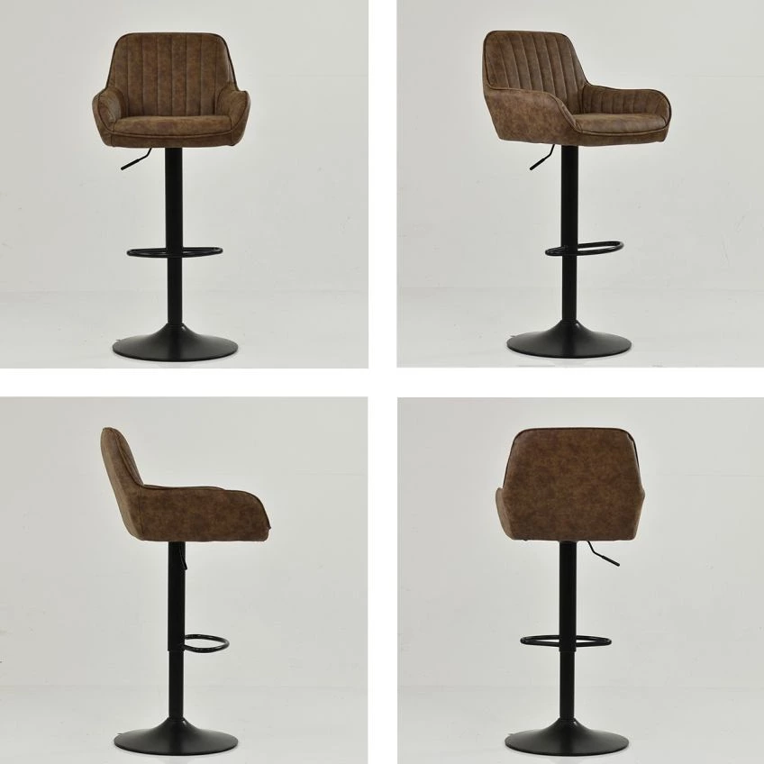 Bronx Swivel Bar Stool in Aged Brown Faux Leather | Lakeland