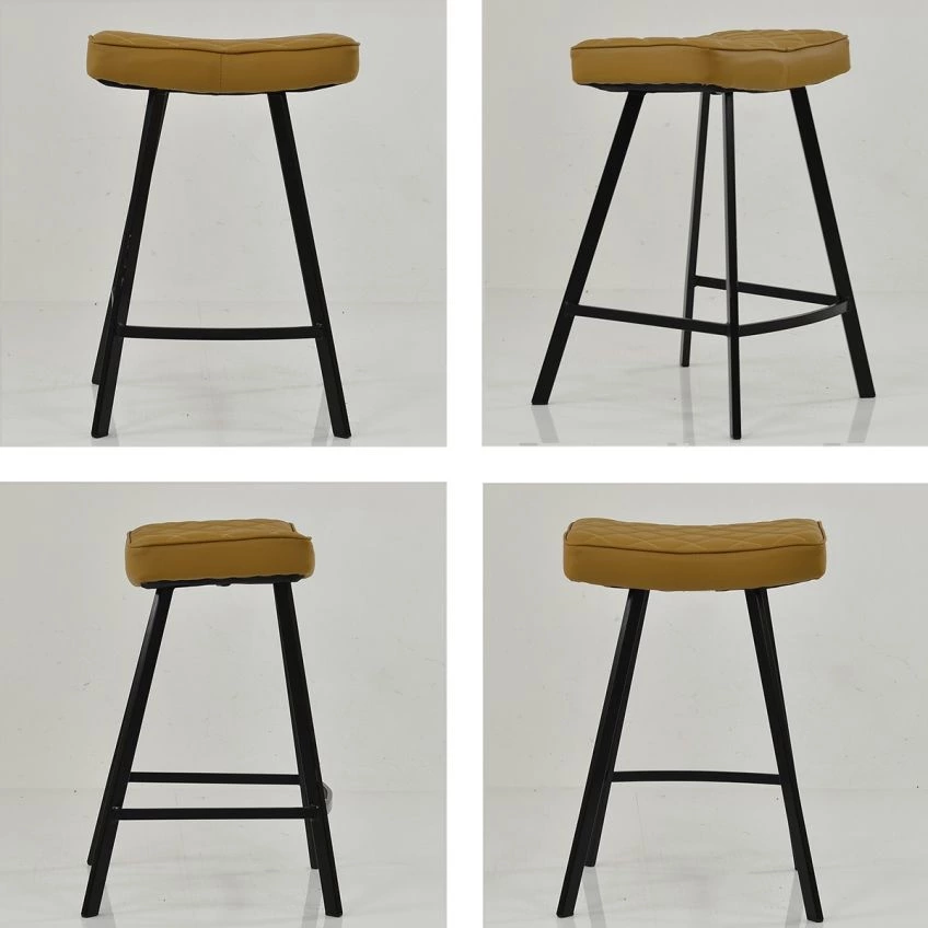 Harper Bar Stool Light Tan Brown Leather & Black