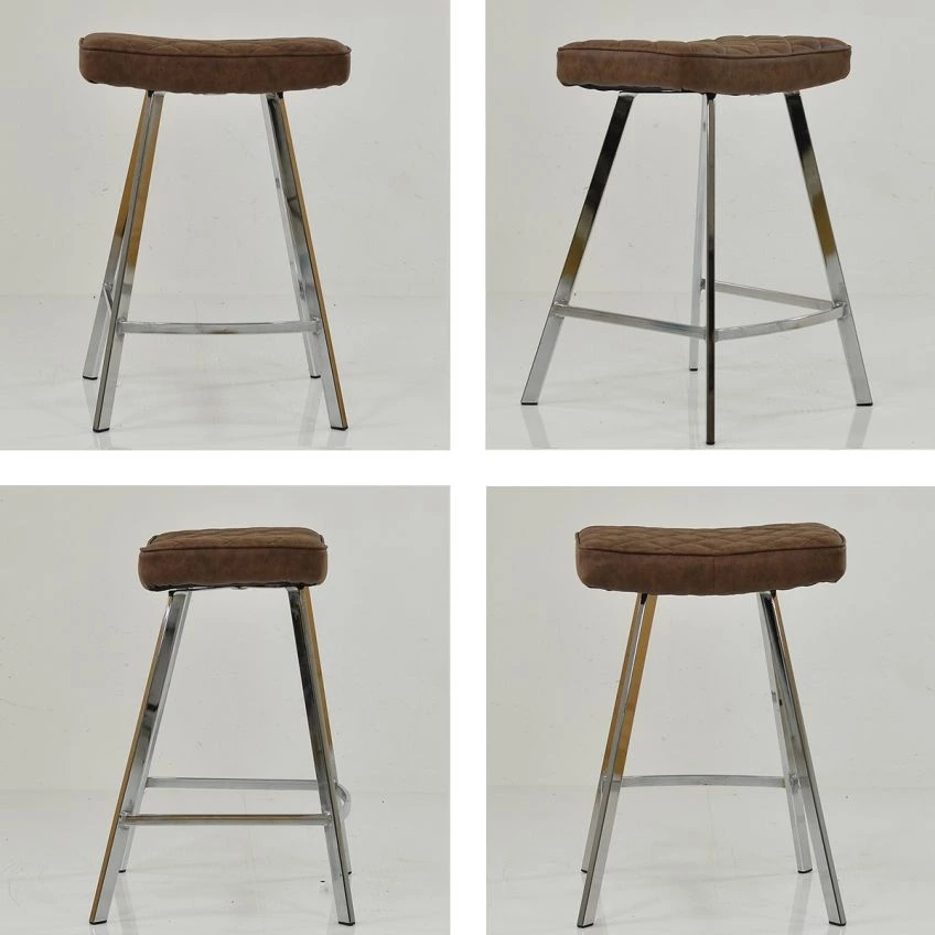 Cruz Bar Stool Aged Brown Leather & Chrome