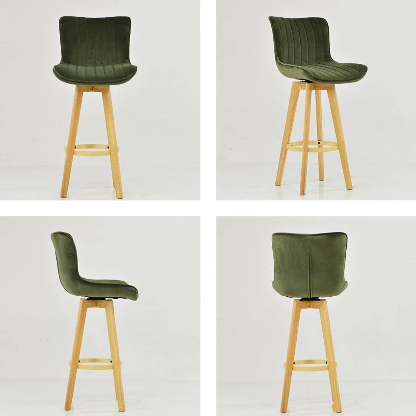 Sala Bar Stool Olive Green Velvet & Wood Leg