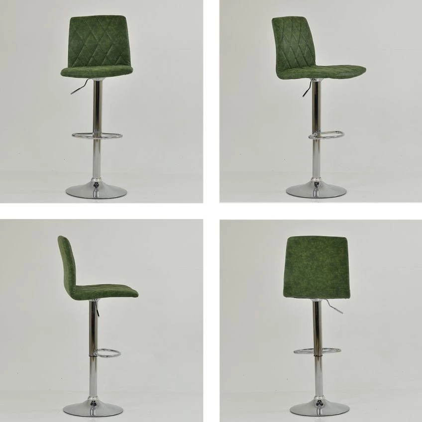 Arden Bar Stool Aged Olive Green Leather & Chrome Base