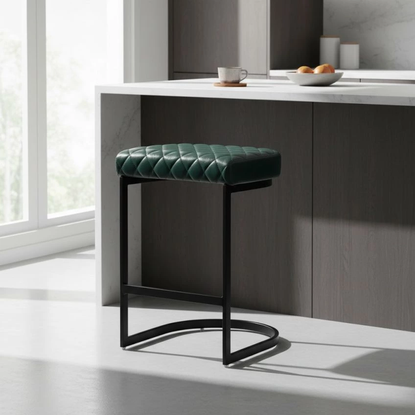 Burrello Bar Stool Aged Cream Leather & Black 65cm
