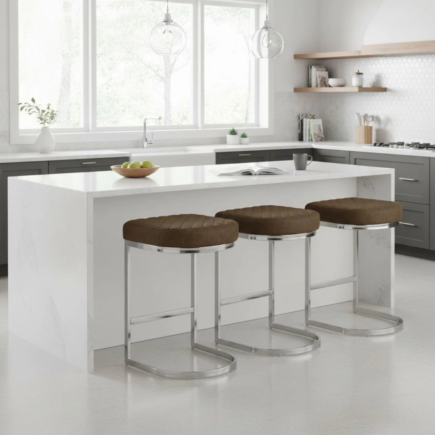 Burrello Bar Stool Forest Green Leather & Chrome 65cm